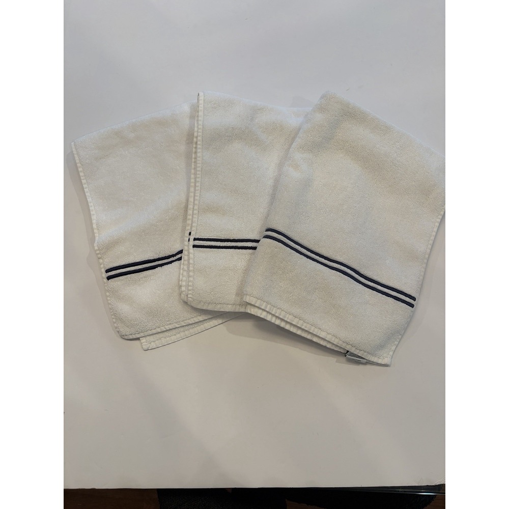 Restoration Hardware Hand Towels Set of 3 White Navy Stripe Cotton